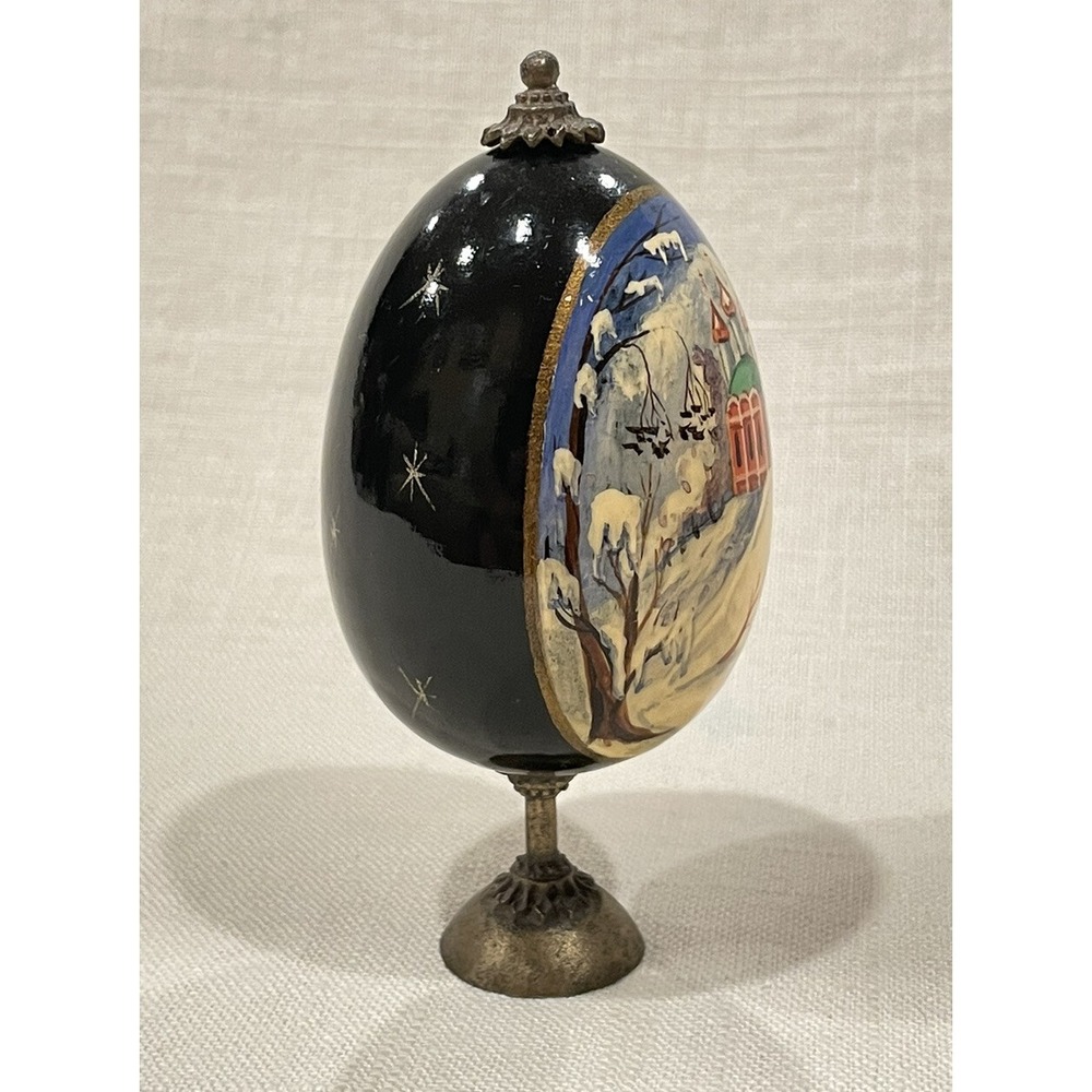 Vintage Russian Hand Painted Lacquer Egg Winter Orthodox Church Signed Usov - Picture 4 of 16